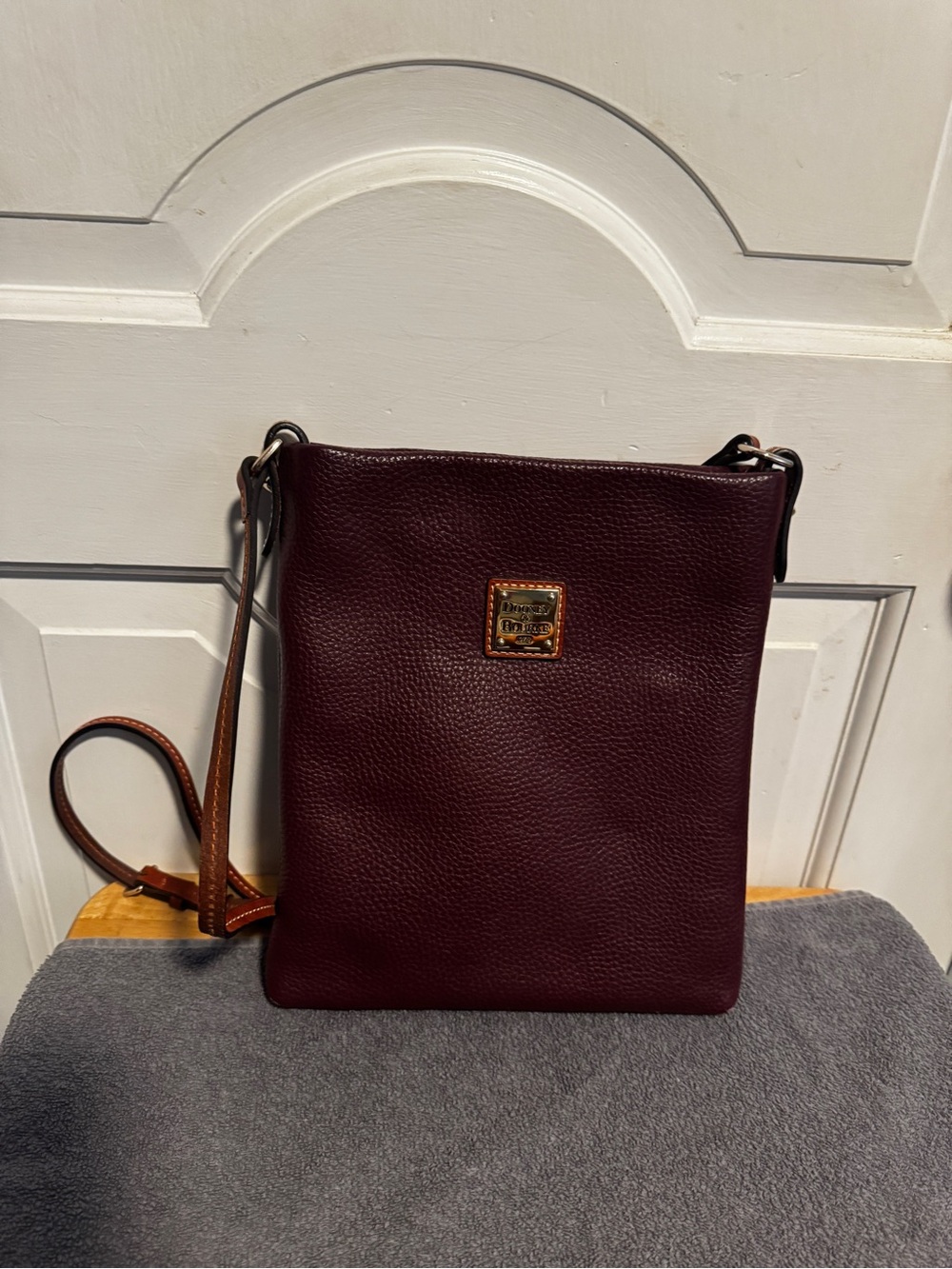 Dooney & Bourke Pebble Leather Crossbody - Deep Burgundy with Tan Trim